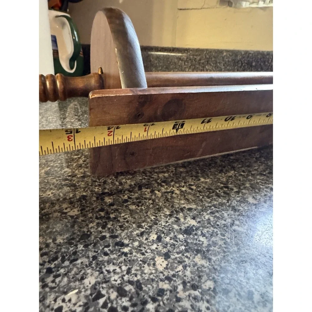 Vintage dark brown solid wood wall mount paper towel holder rolling pin shaped